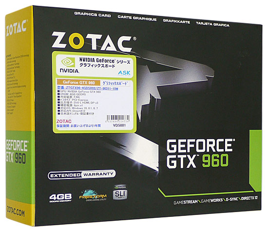 中古 Zotac Geforce Fan 元箱あり Gtx 960 Zt 10m Single 4gb