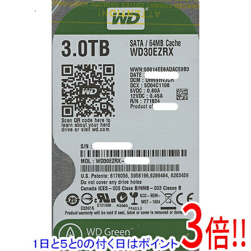 【1日と5.0のつく日、18日は尖んがり3倍！】Western Digital製HDD WD30EZRX 3結核症 SATA600