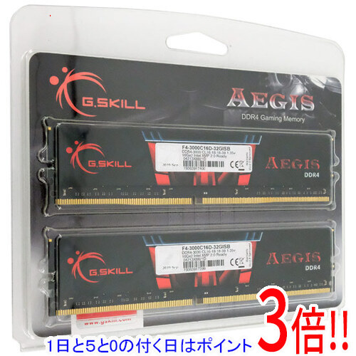 【1日と5.0のつく日、18日はポイント3倍！】【新品(開封のみ・箱きず・やぶれ)】 G.Skill デスクトップ用 F4-3000C16D-32GISB DDR4 PC4-24000 16GB 2枚組 26,520円