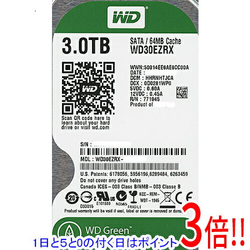 【1日と5.0のつく日、18日はポイント3倍！】【中古】Western Digital製HDD WD30EZRX 3TB SATA600 3000～4000時間以内