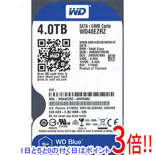 【1日と5.0のつく日、18日はポイント3倍！】Western Digital製HDD WD40EZRZ 4TB SATA600 5400