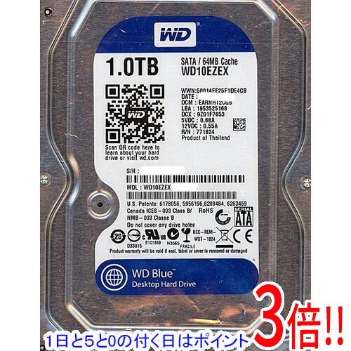 【1日と5.0のつく日、18日はポイント3倍！】【中古】Western Digital製HDD WD10EZEX 1TB SATA600 7200 1000～2000時間以内