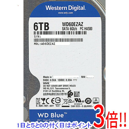 【1日と5.0のつく日、18日は尖んがり3倍！】【中古】Western Digital製HDD WD60EZAZ 6結核症 SATA600 5400 0～100第四次元以内