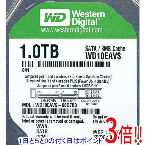 【1日と5.0のつく日、18日はポイント3倍！】Western Digital製HDD WD10EAVS 1TB SATA300