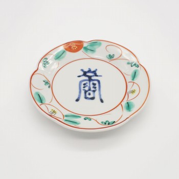 福字赤絵椿文　銘々皿5枚セット