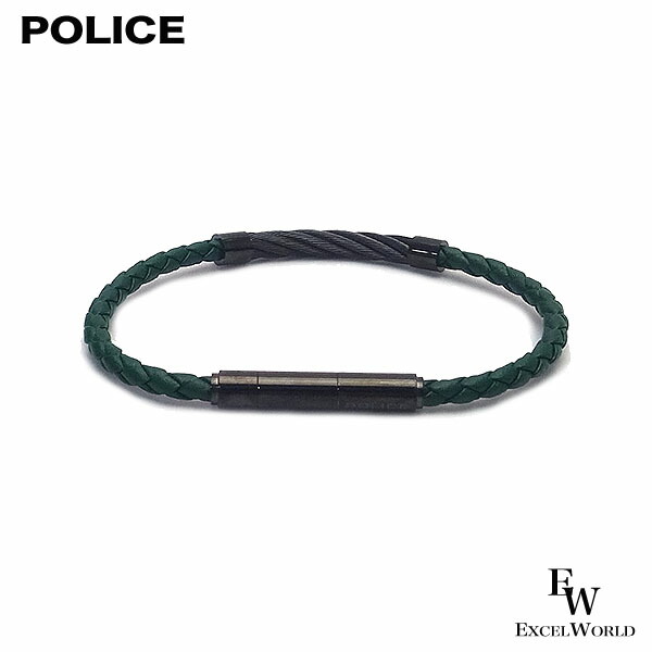 ポリス ブレスレット POLICE ステンレス ブレス GB0005450 レザー 付けやすいマグネット金具 グリーン エクセルワールド メンズ 父の日ギフトにも ブランド プレゼント ギフト TP10｜エクセルワールド