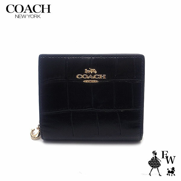 コーチ 財布 アウトレット COACH 二つ折り財布 人気の小さめ財布 C6092 IMBLK クロコ調型押しレザー ブラック エクセルワールド 誕生日 ギフト プレゼントにも レディース ブランド
