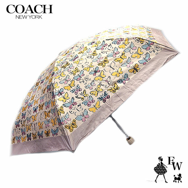 コーチ 傘 COACH アウトレット 折りたたみ傘 シグネチャー CAQ26 SVXU9 UVカット バタフライプリント マルチカラー エクセルワールド 誕生日 ギフト プレゼントにも レディース ブランド｜エクセルワールド
