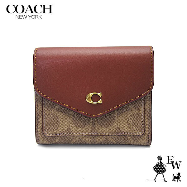 コーチ 財布 C2329 B4NQ4 COACH アウトレット 二つ折り財布 人気の小さめ財布 カラーブロック ブラス×タン エクセルワールド ブランド ウォレット