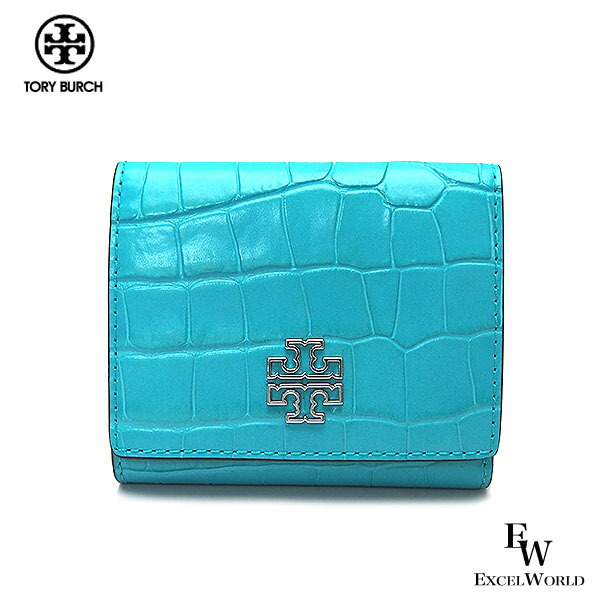 トリーバーチ 紙入れ 164019 406 TORY BURCH 逃げ口 三つ折り紙入れ ミニ紙入れ なめし革 クロコ調 ターコイズブルー  エクセルワールド 生まれ落ちる日 差し上げ物 差し上げ物にも レディース ブランド名 ウォレット 今めかしいブランド名