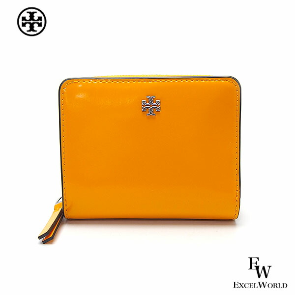 トリーバーチ 紙入れ 149910 855 TORY BURCH 逃げ口 二つ折り紙入れ  ミニ紙入れ  エナメルなめし革 ブライトスクワッシュ  エクセルワールド  生まれ落ちる日 差し上げ物 差し上げ物にも レディース ブランド名 ウォレット 今めかしいブランド名