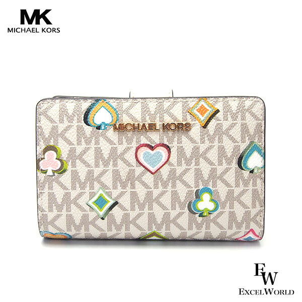 マイケルコース 財布 35F5GTVF6U LIGHT CREAM MULTI MICHAEL KORS アウトレット 二つ折り財布 JET SET TRAVEL MKシグネチャー トランプ ミディアム ウォレット ライトクリームマルチ エクセルワールド 誕生日 ギフト プレゼントにも レディース ブランド ウォレット｜エクセルワールド