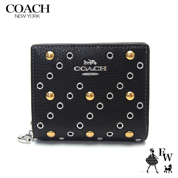 コーチ 財布 CCL78 SVA47 COACH アウトレット 二つ折り財布 リベット スナップウォレット ブラックマルチ エクセルワールド 誕生日 ギフト プレゼントにも レディース ブランド ウォレット