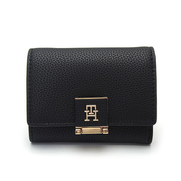 トミーヒルフィガー 財布 AW17039 001 TOMMY HILFIGER 三つ折り財布 HER トライフォールドウォレット ブラック ゴールド レディース エクセルワールド 誕生日 ギフト プレゼントにも｜エクセルワールド