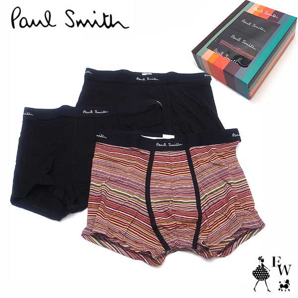ポールスミス パンツ Paul Smith ボクサーパンツ MEN TRUNK 3PACK M1A-914C-A3PCKJ メンズ Mサイズ ブラック×レッドボーダー エクセルワールド ギフト プレゼントにも ブランド おしゃれ かっこいい 父の日ギフトに