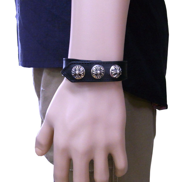 クロムハーツ ブレスレット Chrome Hearts 3ボタン2スナップ レザー ブラック エクセルワールド メンズ ブランド かっこいいブレス Movilesgarcia Com