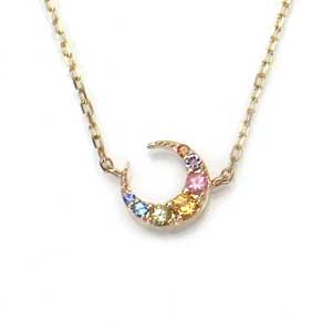 Rainbow マルチストーン 三日月 ムーン ネックレス K10 YG 1307286 エクセルワールド ギフト プレゼントにも おしゃれ アクセサリー TP10|エクセルワールド