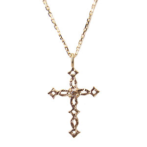 K10 YG Cross! Cross! Cross! ネックレス ダイヤモンド 0.01ct LX00016 エクセルワールド ギフト プレゼントにも おしゃれ アクセサリー