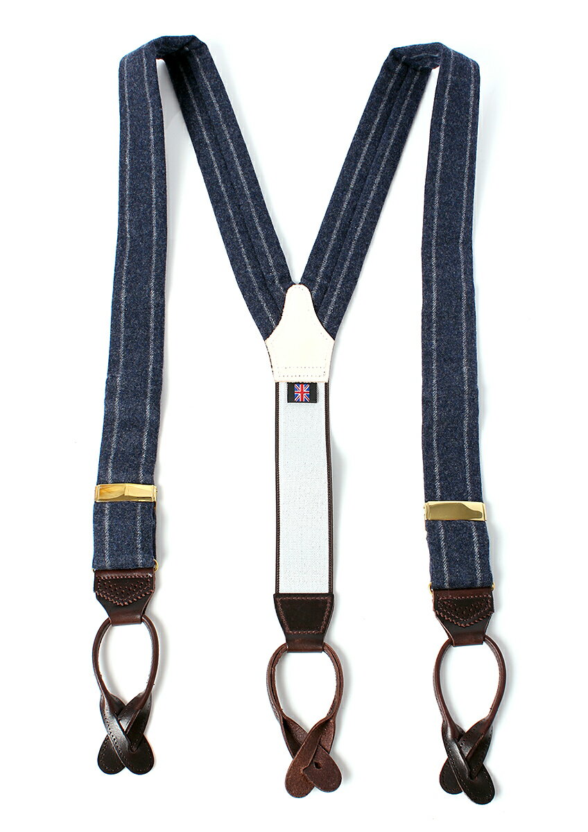 アルバートサーストン ネイビーサスペンダー ウール チョークストライプ Albert Thurston Navy Chalk Stripe Woolen Braces メンズ ブランド 1stfitness Az