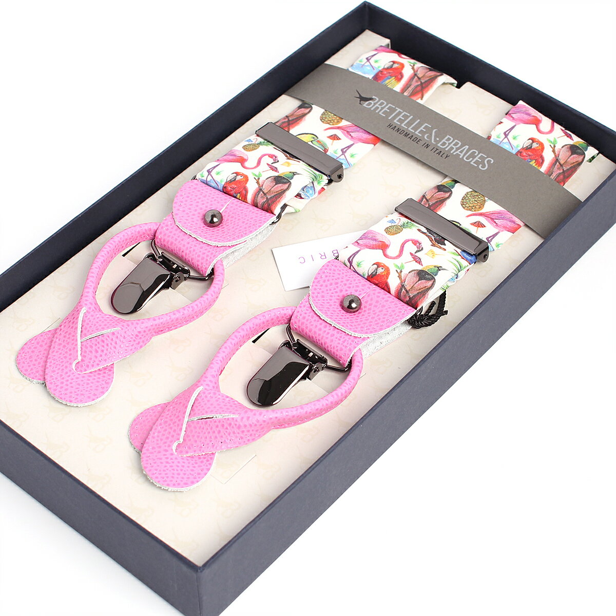 ブレテッレ ブレイシーズ ズボン吊り リバティプリント バーズオブパラダイス Bretelle Braces イタリアハンドメイドサスペンダー 淡紅色 メンズ ブランド名 Marchesoni Com Br