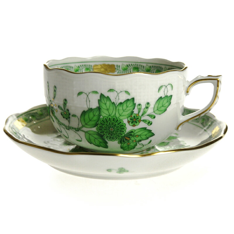 HEREND ヘレンド インドの華 グリーン プレート 25cm 071005.jpg