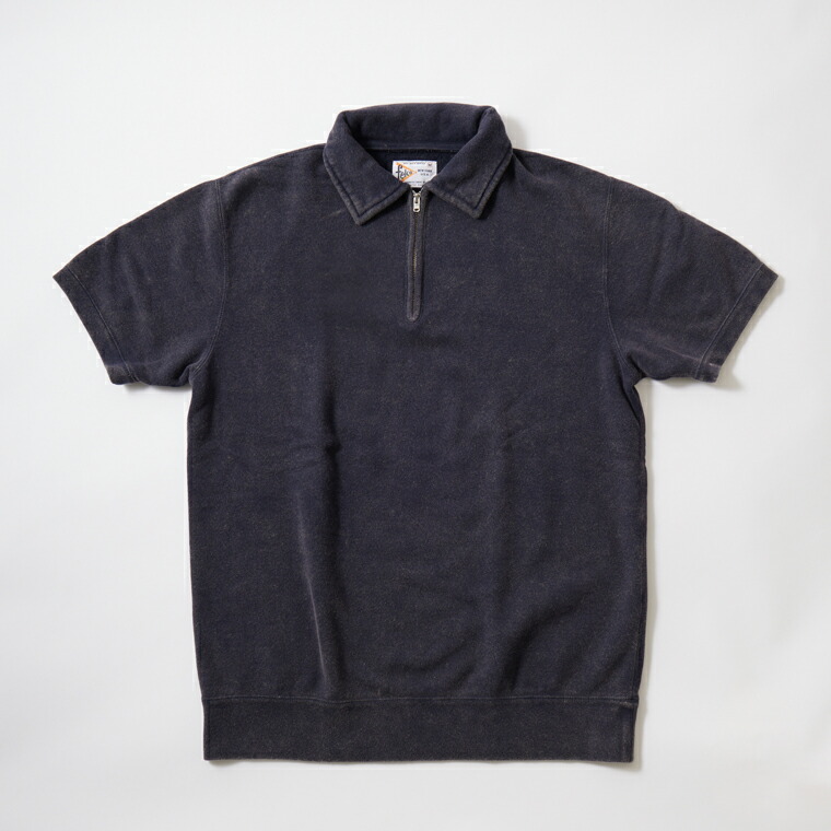 FELCO (フェルコ) 10oz LT WEIGHT FRENCH TERRY S/S HALF ZIP SWEAT - VINTAGE FROST NAVY 半袖 ハーフジップ スウェット メンズ’