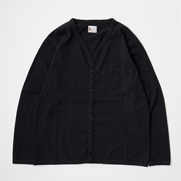 FELCO (フェルコ) L/S BINDER V NECK CARDIGAN W/POCKET 7oz 16SINGLE RUFFY JERSEY - BLACK カーディガン メンズ
