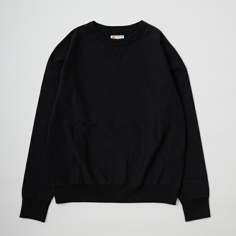 FELCO (フェルコ) 16oz HARD INLAY ALL SEAM INVERSE WEAVE V GUSSET CLASSIC CREW - SOLID BLACK トレーナー メンズ｜Explorer