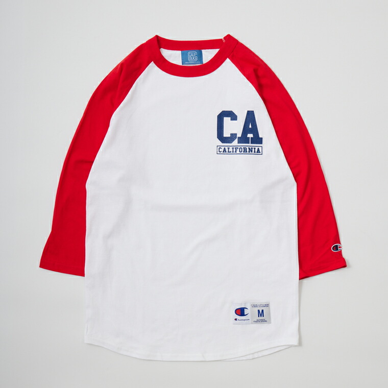 CALIFOLKS (カリフォークス) WORD PRINT CHAMPION BASEBALL T-SHIRT - WHITE_RED CA ベースボールTシャツ メンズ’