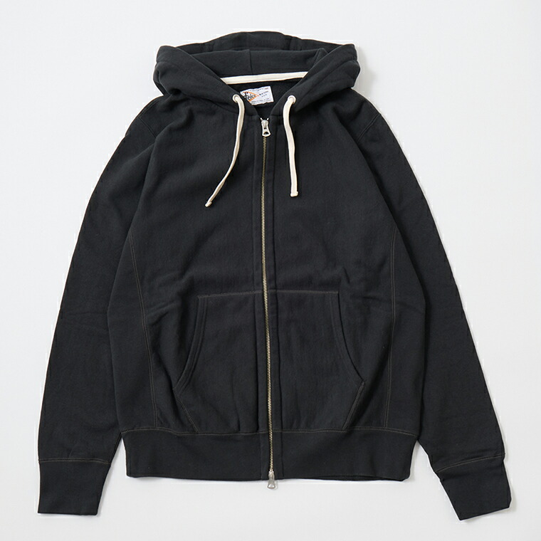 FELCO (フェルコ) INVERSE WEAVE FULL ZIP PARKA w KANGAROO POCKET 12OZ LT WEIGHT FRENCH TERRY - BLACK パーカー メンズ’’
