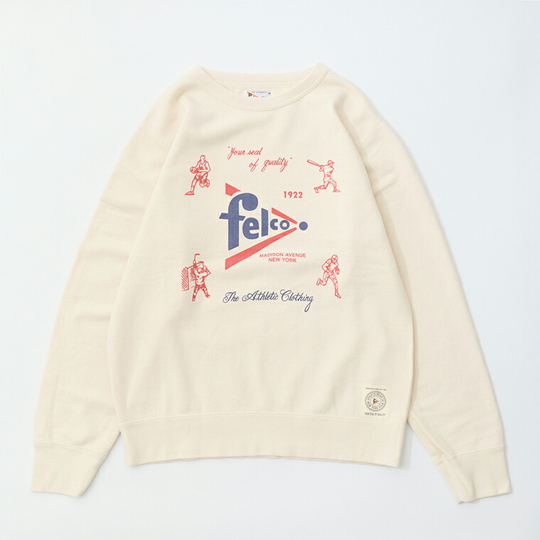 FELCO (フェルコ) CLASSIC FIT 10oz TERRY BINDER CREW SET IN SWEAT FELCO SPORTS - NATURAL プリント クルーネック スウェットシャツ メンズ