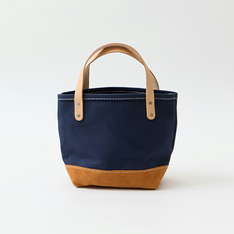 HERITAGE LEATHER (ヘリテイジレザー)  24薬局衡オンス CANVAS SUEDE BOTTOM MINI TOTE BAG - NAVY_BROWN ミニトートバッグ メンズ
