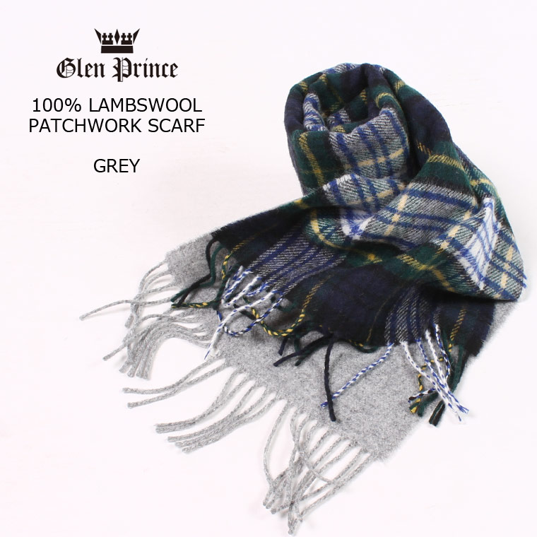 7330円 ハイクオリティ GLEN PRINCE グレンプリンス 100% LAMBSWOOL PATCHWORK SCARF - #5 GREY  マフラー メンズ レディース'