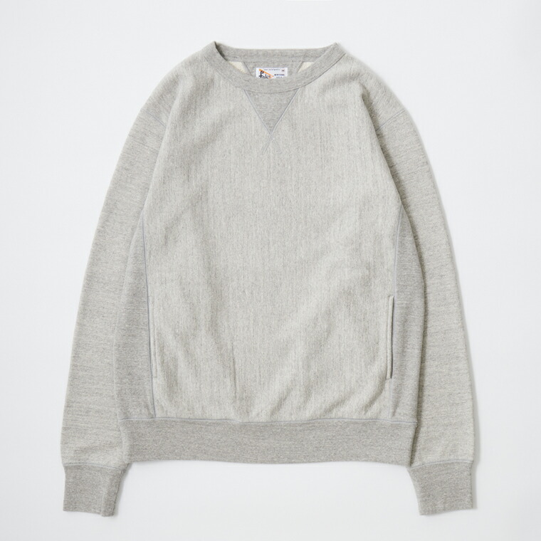 FELCO (フェルコ) 16oz TERRY CLASSIC FIT INVERSE WEAVE DOUBLE V GUSSET SET IN CREW SWEAT W/SLASH POCKET - TWISTED GREY トレーナー メンズ