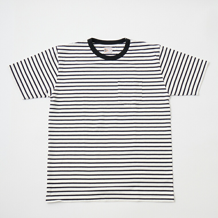 FELCO (フェルコ) S/S BINDER CREW NECK POCKET T AMERICAN VINTAGE STRIPE - OFF_NAVY ボーダー Tシャツ メンズ’