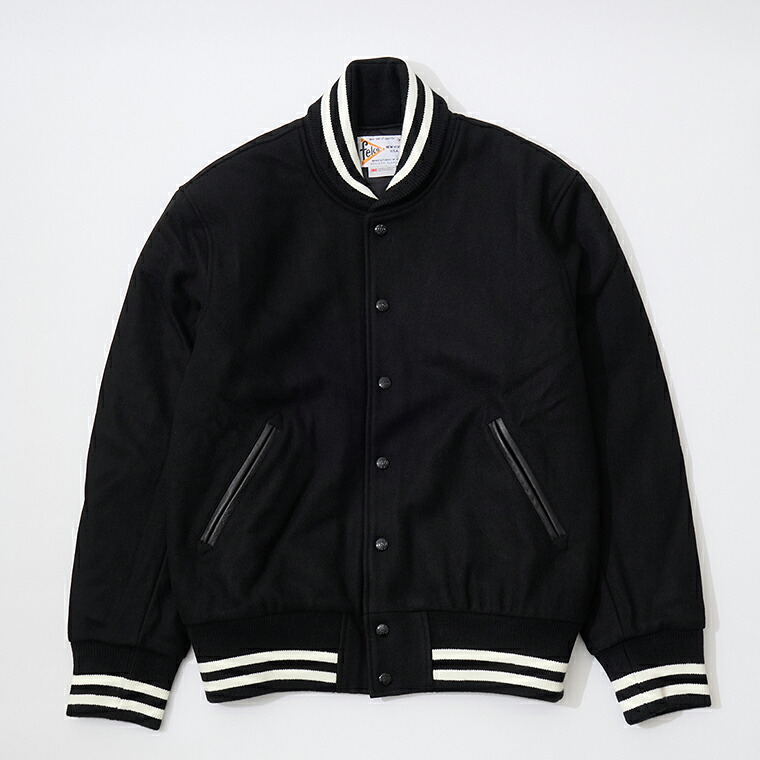 FELCO (フェルコ) SHAWL COLLAR VARSITY JACKET w/QUILT LINING ALL MELTON - BLACK スタジャン メンズ
