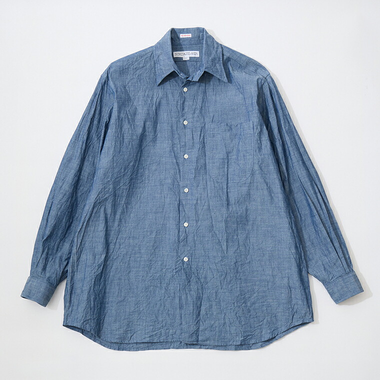 INDIVIDUALIZED SHIRTS (インディビジュアライズドシャツ) CABANA SHIRT RIGID CHAMBRAY - BLUE Explorer別注 カバナティーシャツ メンズ