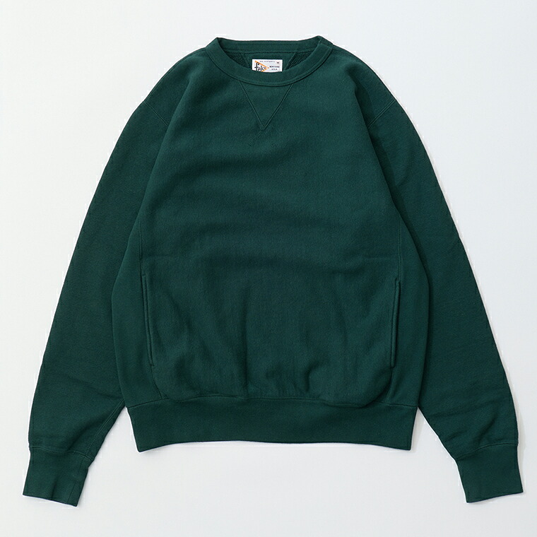 FELCO (フェルコ)  16薬局衡オンス TERRY CLASSIC FIT INVERSE WEAVE DOUBLE V GUSSET SET IN CREW SWEAT W/SLASH POCKET - FOREST GREEN 調教師 メンズ