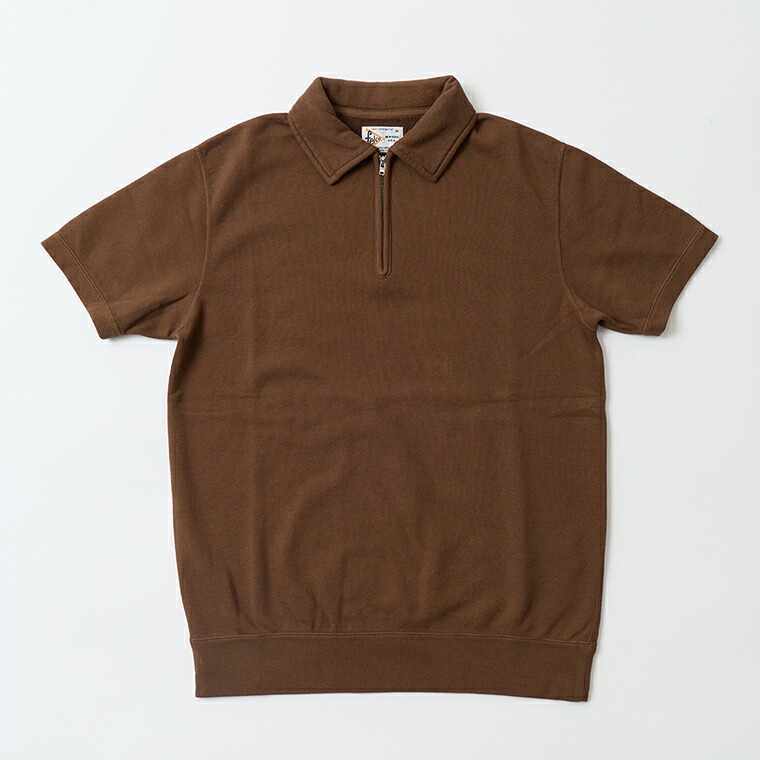 FELCO (フェルコ)  10薬局衡オンス LT WEIGHT FRENCH TERRY S/S HALF ZIP SWEAT - D.BROWN 半袖 ハーフジップ 流汗 メンズ’ D_BROWN
