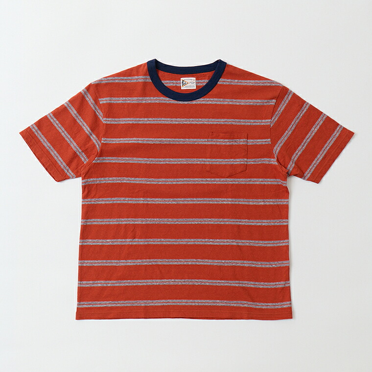 【対象ボーダーTシャツ2枚購入でノベルティプレゼント】FELCO (フェルコ) S/S CREW POCKET TEE EMOTION STRIPE - 110 RED-BLUE STRIPE ストライプTシャツ メンズ｜Explorer