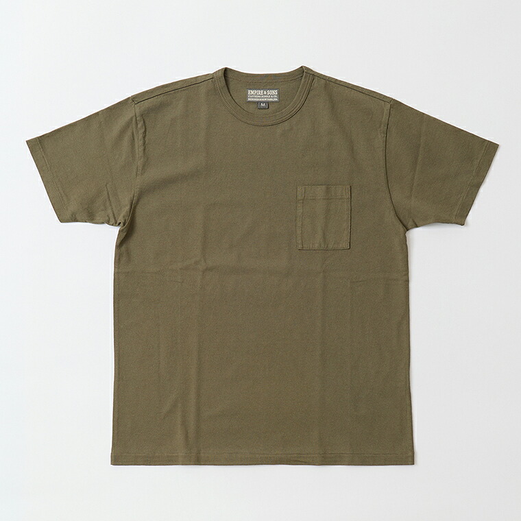 EMPIRE & SONS (エンパイア アンド サンズ) S/S CREW POCKET TEE US AMERICAN DRY JERSEY BLIND SINGLE STITCH - ARMY GREEN Tシャツ 無地 メンズ｜Explorer