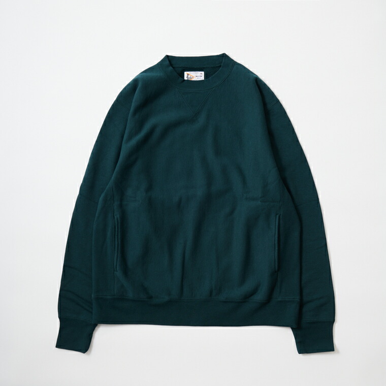 FELCO (フェルコ)  CLASSIC FIT L/S INVERSE WEAVE V GUSSET SWEAT W/SLASH POCKET 12薬局衡オンス MD WEIGHT FRENCH TERRY - DK GREEN 調教師 メンズ’