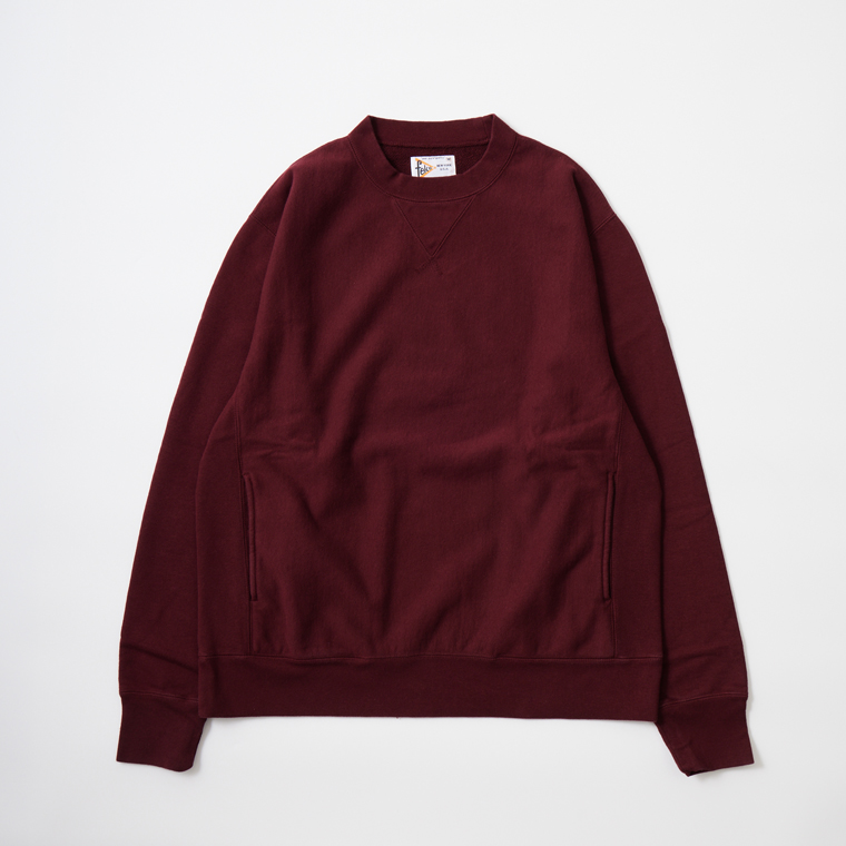FELCO (フェルコ)  CLASSIC FIT L/S INVERSE WEAVE V GUSSET SWEAT W/SLASH POCKET 12薬局衡オンス MD WEIGHT FRENCH TERRY - BURGUNDY 調教師 メンズ’