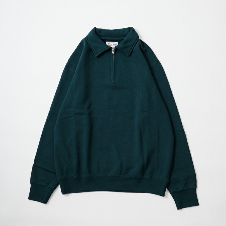 FELCO (フェルコ)  12薬局衡オンス TERRY HALF ZIP COLLAR SWEAT - DK GREEN ハーフジップ メンズ’