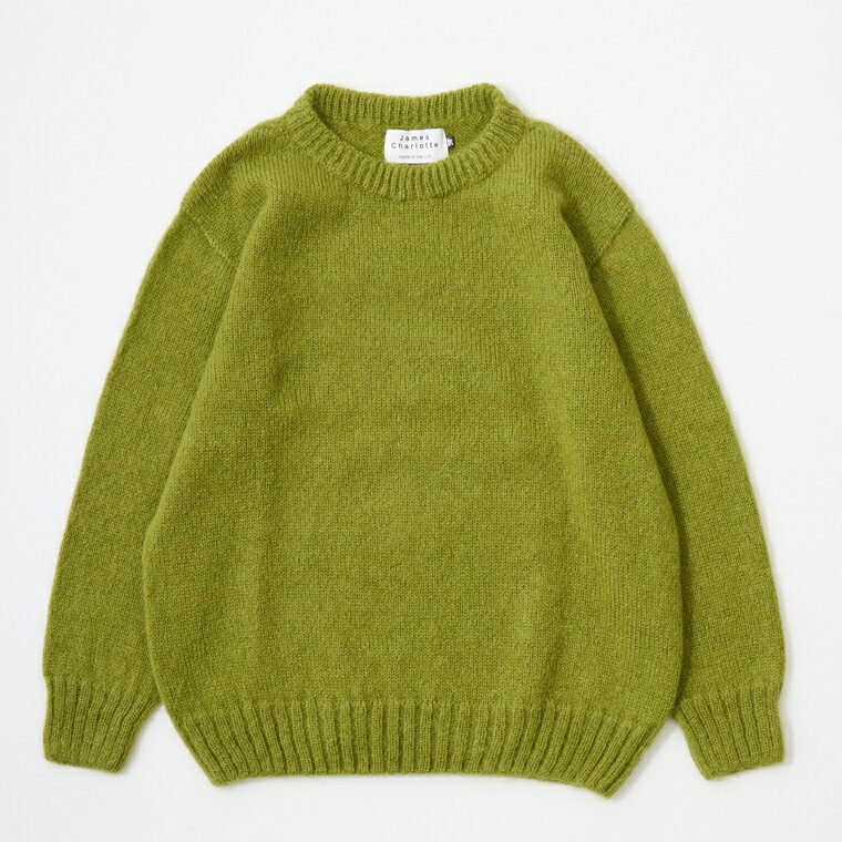 JAMES CHARLOTTE (ジェームス シャルロット)  CREW PULLOVER 50% MOHAIR 20% WOOL 30% POLYAMIDE - 1072 WASABI プルオーバー メンズ 連合王国製