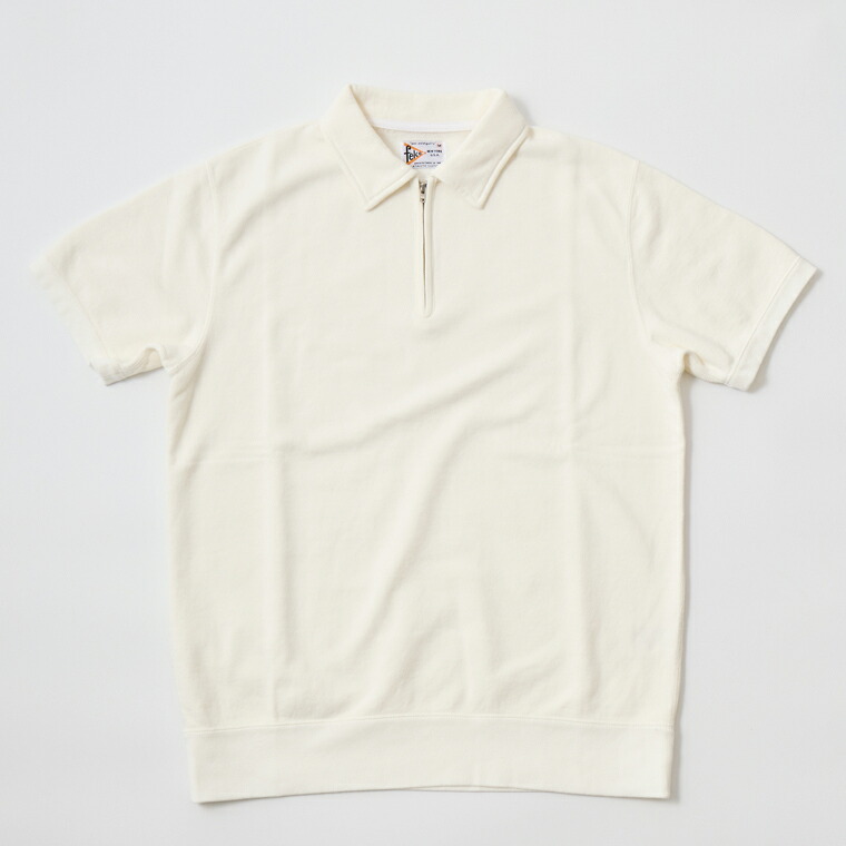 FELCO (フェルコ) 10oz LT WEIGHT FRENCH TERRY S/S HALF ZIP SWEAT - OFF WHITE 半袖 ハーフジップ スウェット メンズ