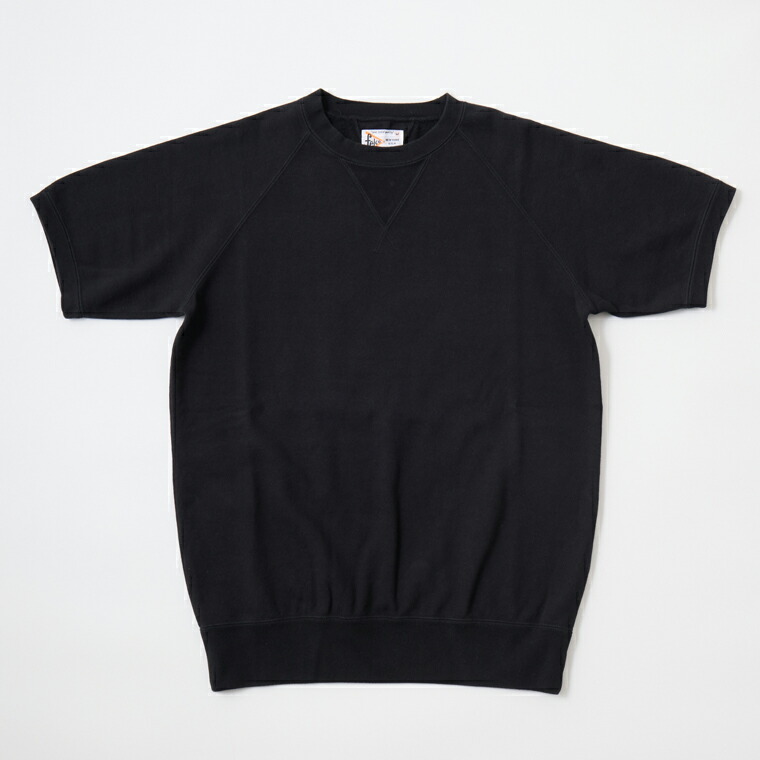 FELCO (フェルコ)  CLASSIC FIT S/S V GUSSET RAGLAN CREW SWEAT 10薬局衡オンス LT WEIGHT FRENCH TERRY - BLACK 半袖 流汗 メンズ BLACK