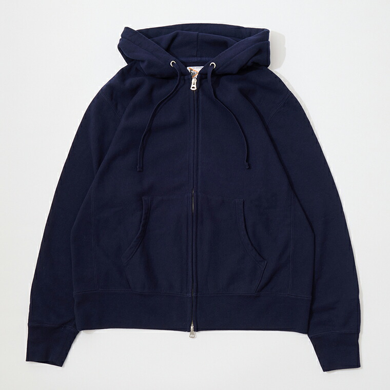 FELCO (フェルコ)  CLASSIC FIT INVERSE WEAVE FULL ZIP PARKA KANGAROO POCKET 10薬局衡オンス FRENCH TERRRY - 56 ITALIAN NAVY 汗水 ジップパーカー メンズ
