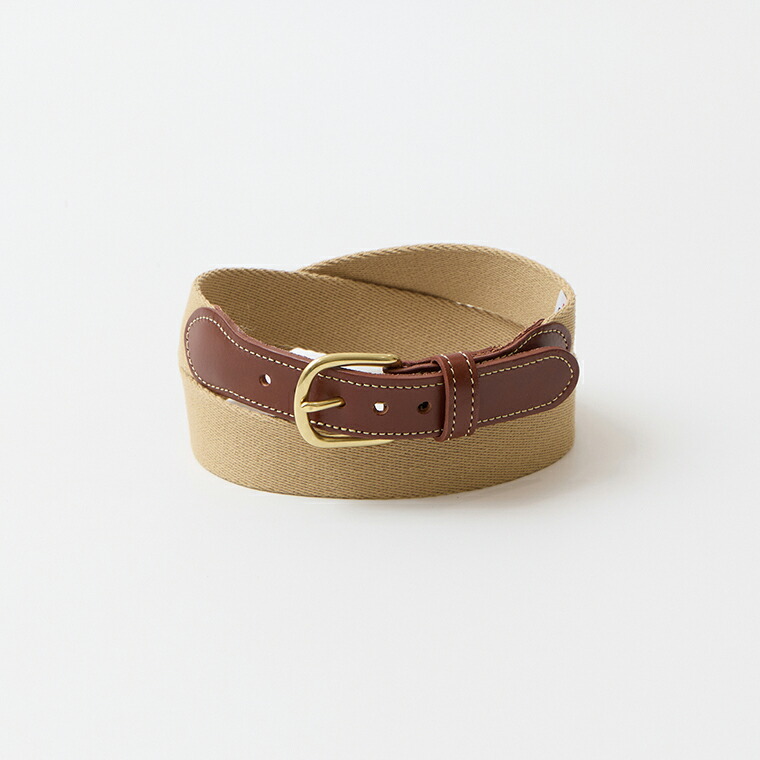 LEATHERMAN BELT (レザーマンベルト) 1.25 SOLID COTTON SURCINGLE W/YELLOW STITCHED TABS BRASS HARNESS BUCKLE - KHAKI メンズ アメリカ製 ベルト