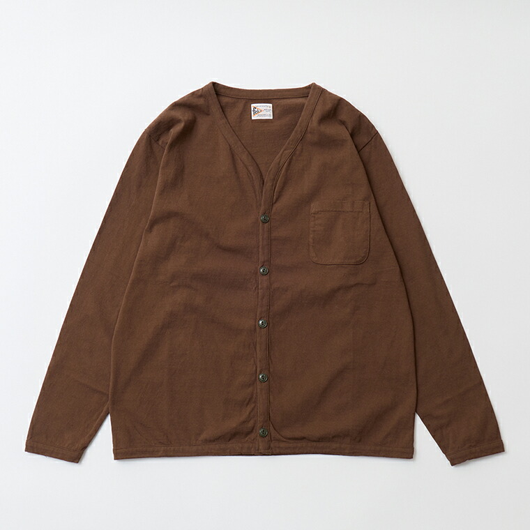 FELCO (フェルコ)  L/S BINDER V NECK CARDIGAN W/POCKET 7oz 16SINGLE RUFFY JERSEY - D.BROWN カーディガン メンズ
